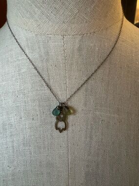 VERY Delicate, Vintage Owl Necklace with Green and Teal Stones